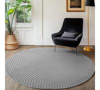 SIMPEX Tapis à Poils Courts Rond 80 cm Gris, Effet 3D Relief, Design Skandi Boho, Tapis Balcon pour Cuisine Entrée Salon, Utilisable Intérieur Extérieur résistant aux intempéries