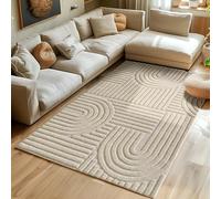 Skandi - Tapis de salon, de cuisine, de chambre à coucher et de couloir - Style bohème - Design 3D - Moelleux et doux - Dimensions : 240 x 340 cm - Couleur : beige