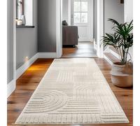 SIMPEX Tapis à Poils Longs pour Salon,Tapis de Chambre à Coucher, Beige, Coureur de Couloir, Tapis Style scandinave et bohème avec Design 3D, Doux et Moelleux.Taille: 80 x 150 cm, Couleur:crème