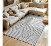 SIMPEX Tapis à Poils Longs pour Salon,Tapis de Chambre à Coucher, Beige, Coureur de Couloir, Tapis Style scandinave et bohème avec Design 3D, Doux et Moelleux.Taille: 140 x 200 cm, Couleur:Argent