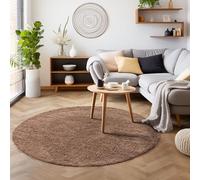 SIMPEX Tapis à Poils Longs, Unicolor - Monochrome, Tapis Marron, 120 cm Rond, Style Moderne, Salon