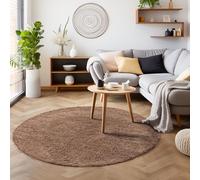 SIMPEX Tapis à Poils Longs, Unicolor - Monochrome, Tapis Marron, 120 cm Rond, Tapis de Style Moderne, Tapis Salon