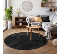 SIMPEX Tapis à Poils Longs, Unicolor - Monochrome, Tapis Noir, 200 cm Rond, Style Moderne, Salon
