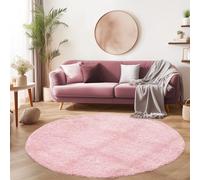 SIMPEX Tapis à Poils Longs, Unicolor - Monochrome, Tapis Rose, 200 cm Rond, Style Moderne, Salon
