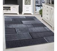 SIMPEX Tapis à Poils Ras, Conception de Pierre, Tapis Noir, 140 x 200 cm, Tapis de Style Moderne, Tapis Salon Moderne