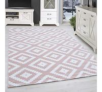 SIMPEX Tapis à Poils Ras, Conception géométrique, Tapis Rose, 140 x 200 cm, Tapis de Style Moderne, Tapis Salon Moderne