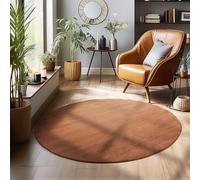 SIMPEX Tapis à Poils Ras, Unicolor - Monochrome, Tapis Marron, 120 cm Rond, Style Moderne, Salon