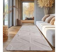 SIMPEX Tapis bohème avec design géométrique, couleur unie crème, 80 x 250 cm, tapis décoratif, lavable avec effet 3D pour salon et chambre à coucher