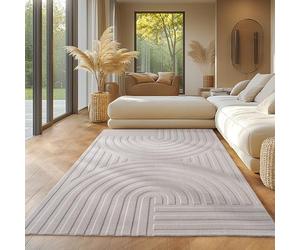 SIMPEX Tapis bohème scandinave, couleur unie crème 240 x 340 cm, décoratif effet 3D, salon et chambre à coucher, lavable