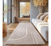 SIMPEX Tapis Boho Scandinave Uni Crème 80x250 cm, Décoratif Doux et Lavable avec Effet 3D, Facile à Entretenir pour Salon et Chambre à Coucher