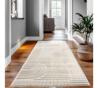 SIMPEX Tapis Couloir 80x150 cm Crème, Shaggy Poils Longs, Doux et Confortable, Design Scandinave Boho, Facile à Nettoyer