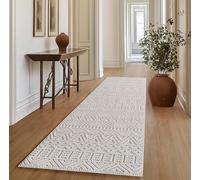 SIMPEX Tapis Couloir 80x250 cm Crème Design Vintage Bou oucles Style Scandinave Doux Résistant Facile à Nettoyer Tapis Moderne pour Entrée Couloir Chambre