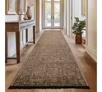 SIMPEX Tapis Couloir Coton Marron 80x250 cm Lavable Style Boho Vintage Kilim Poils Courts Antidérapant Doux Uni Mélangé pour Cuisine Chambre Entrée