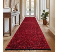 SIMPEX Tapis Couloir Coton Rouge 80x250 cm Lavable Style Boho Vintage Kilim Poils Courts Antidérapant Doux Uni Mélangé pour Cuisine Chambre Entrée