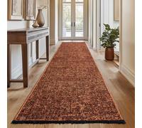 SIMPEX Tapis Couloir Coton Terracotta 80x250 cm Lavable Style Boho Vintage Kilim Poils Courts Antidérapant Doux Uni Mélangé pour Cuisine Chambre Entrée