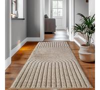 SIMPEX Tapis Coureur 80x150 cm Beige à Poils Longs Design Scandi Boho Effet Relief Shaggy Doux Moelleux Robuste Facile à Nettoyer Moderne pour Chambre, Couloir