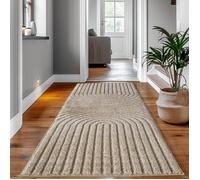 SIMPEX Tapis Coureur 80x250 cm Beige à Poils Longs Design Scandi Boho Effet Relief Moderne pour Chambre, Couloir