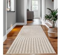 SIMPEX Tapis Coureur 80x250 cm Crème à Poils Longs Design Scandi Boho Effet Relief Moderne pour Chambre, Couloir