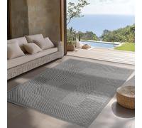 SIMPEX Tapis d Extérieur Gris 240x340 cm, Résistant aux Intempéries et aux UV, Idéal pour la Cuisine, Le Balcon, la Terrasse, Le Salon et la Salle à Manger, Design Uni Style Bohème.
