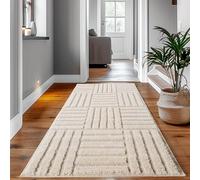 SIMPEX Tapis de couloir - 80 x 250 cm - Crème - Motif à carreaux - Effet très profond - Doux et moelleux - Facile d'entretien - Pour couloir
