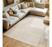 SIMPEX Tapis de salon, 240 x 340 cm, crème, à poils longs, style bohème, design à carreaux, effet très profond, doux, moelleux, facile d'entretien