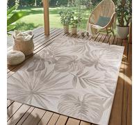 SIMPEX Tapis d'extérieur Beige 240x340 cm, résistant aux intempéries et aux UV, idéal pour la Cuisine, Le Balcon, la terrasse, Ainsi Que Le Salon et la Salle à Manger, Design de Feuilles de Palmier