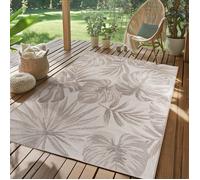 SIMPEX Tapis d'extérieur Beige 280x370 cm, résistant aux intempéries et aux UV, idéal pour la Cuisine, Le Balcon, la terrasse, Ainsi Que Le Salon et la Salle à Manger, Design de Feuilles de Palmier