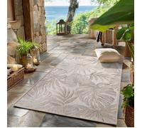 SIMPEX Tapis Extérieur Beige 80x150 cm Couloir Résistant aux Intempéries UV Facile d'entretien Motif Feuilles de Palmier pour Cuisine Balcon Terrasse Salon