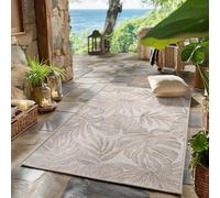 SIMPEX Tapis d'extérieur Beige 80x150 cm, résistant aux intempéries et aux UV, idéal pour la Cuisine, Le Balcon, la terrasse, Design de Feuilles de Palmier