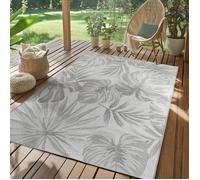 SIMPEX Tapis d'extérieur Gris 240x340 cm, résistant aux intempéries et aux UV, idéal pour la Cuisine, Le Balcon, la terrasse, Design de Feuilles de Palmier