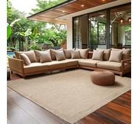 SIMPEX Tapis d'Extérieur pour Terrasse, Balcon et Jardin, Tapis de Cuisine Uni, Design Résistant aux Intempéries, Tissage Plat Effet Sisal, Tapis Lavable 140 x 200 cm, Beige