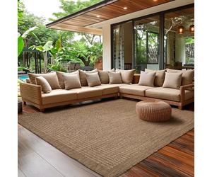 SIMPEX Tapis d'Extérieur pour Terrasse, Balcon et Jardin, Tapis de Cuisine Uni, Design Résistant aux Intempéries, Tissage Plat Effet Sisal, Tapis Lavable 80 x 150 cm, Marron