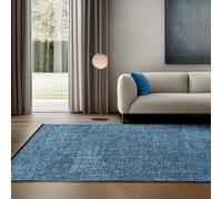 SIMPEX Tapis en Coton Chenille Bleu 140x200 cm Lavable, Style Boho, Poils Courts Vintage Kelim, Antidérapant et Doux, Mélange Monochrome, pour Salon, Chambre, Bureau & Cuisine