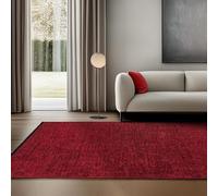SIMPEX Tapis en Coton Chenille Rouge 120x170 cm Lavable, Style Boho, Poils Courts Vintage Kelim, Antidérapant et Doux, Mélange Monochrome, pour Salon, Chambre, Bureau & Cuisine