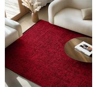 SIMPEX Tapis en Coton Chenille Rouge 240x340 cm Lavable, Style Boho, Poils Courts Vintage Kelim, Antidérapant et Doux, Mélange Monochrome, pour Salon, Chambre, Bureau & Cuisine