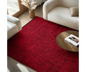 SIMPEX Tapis en Coton Chenille Rouge 240x340 cm Lavable, Style Boho, Poils Courts Vintage Kelim, Antidérapant et Doux, Mélange Monochrome, pour Salon, Chambre, Bureau & Cuisine