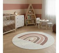 SIMPEX Tapis Enfant Arc en Ciel Tapis de Jeu Rond 120 cm pour Chambre d Enfant en CrÃšme avec Motif CÅ'ur Ideal pour Petits Coins de Jeu