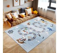 SIMPEX Tapis Enfant Bleu 100x150 cm Pirate Design Moderne Antidérapant Lavable Facile Entretien Doux Antiallergique Chambre