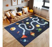 SIMPEX Tapis Enfant Bleu Marine 100x150 cm Espace Design Moderne Antidérapant Lavable Facile Entretien Doux Antiallergique Chambre