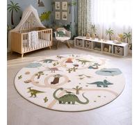 SIMPEX Tapis Enfant Dinosaures Tapis de Jeu Rond 160 cm pour Chambre d Enfant en Crème Motif Dino Ideal comme Surface de Jeu Motif détaillé pour Jouer et Apprendre Surface Douce Chambre