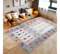 SIMPEX Tapis Enfant Gris 120x170 cm Alphabet Lettres Chiffres Animaux Design Moderne Antidérapant Lavable Doux Antiallergique