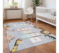 SIMPEX Tapis Enfant Gris 80x120 cm Marelle Design Moderne Antidérapant Lavable Facile Entretien Doux Antiallergique Chambre