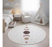 SIMPEX Tapis Enfant Phases de la Lune Rond 200 cm pour Chambre d Enfant en Crème avec Design Boho Grandes Surfaces de Jeu Motif détaillé Jouer et Apprendre Surface Douce