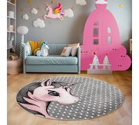 SIMPEX Tapis Enfant Rond Licorne Rose 120 cm Tapis Doux au thème Conte idéal pour Coin Jeu