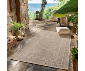 SIMPEX Tapis Extérieur Beige 80x250 cm Couloir Résistant aux Intempéries UV Facile d'entretien Uni avec Bordure pour Cuisine Balcon Terrasse Salon