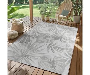 SIMPEX Tapis Extérieur Gris 160x230 cm Résistant aux Intempéries UV Facile d'entretien Motif Feuilles de Palmier pour Cuisine Balcon Terrasse Jardin Salon