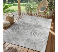 SIMPEX Tapis Extérieur Gris 200x290 cm Résistant aux Intempéries UV Facile d'entretien Motif Feuilles de Palmier pour Cuisine Balcon Terrasse Jardin Salon