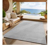 SIMPEX Tapis 240x340 cm XL Gris, Poils Courts Effet 3D Relief, Motif Bohème Scandinave, pour Intérieur ou Extérieur