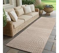 SIMPEX Tapis extérieur résistant à la Pluie pour Salon, Chambre, véranda - Poils Courts Beige, Effet Relief, Doux et Lavable, Adapté à l Extérieur, Facile à Entretenir, 80x250 cm