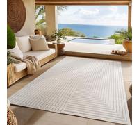 SIMPEX Tapis extérieur résistant à la Pluie pour Salon, Chambre, véranda - Poils Courts Crème, Effet Relief, Doux et Lavable, Adapté à l Extérieur, Facile à Entretenir, 200x290 cm